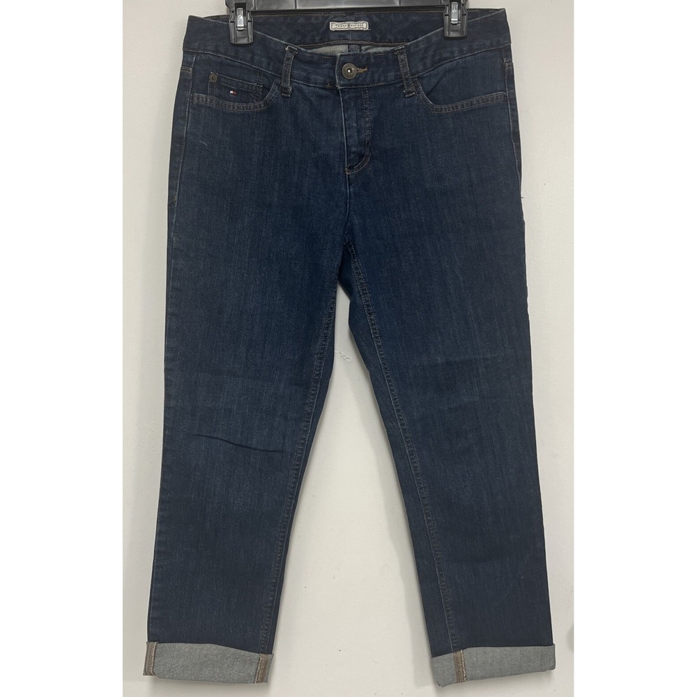 Tommy Hilfiger Women Jeans Cuffed Ankle Length Dark Wash Denim Size 8 Stretch